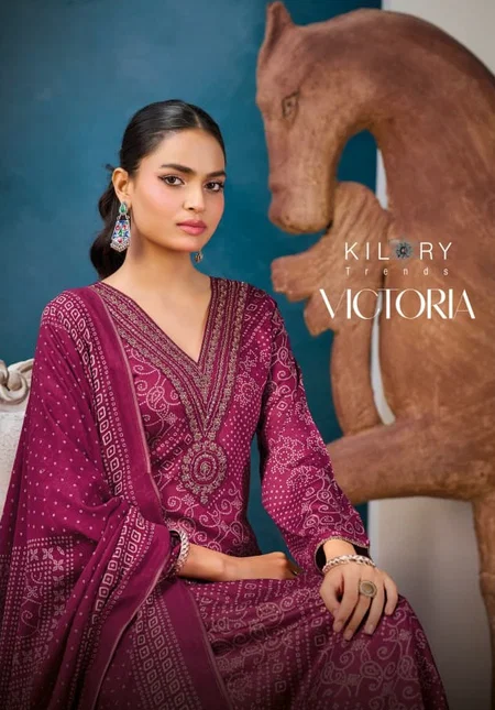 Victoria By Kilory Gaji Silk Digital Foil Printed Embroidery Salwar Kameez 